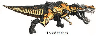 dinosaur figure with black and gold color scheme on a white background