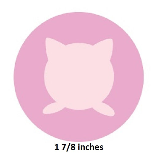 White cat icon on a pink circle with text '1 7/8 inches' on a white background