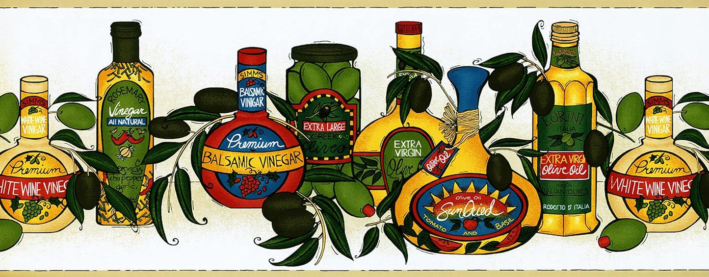 Olives, Olive Oil & Vinegar Jars Wall Border KR2570B