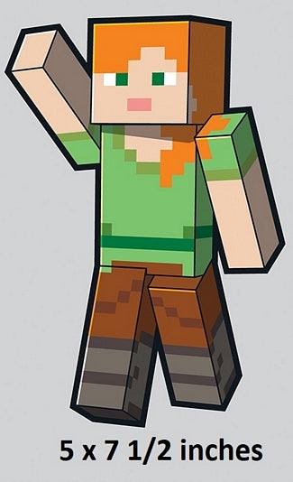 Cartoon character with orange hair and green shirt on a gray background