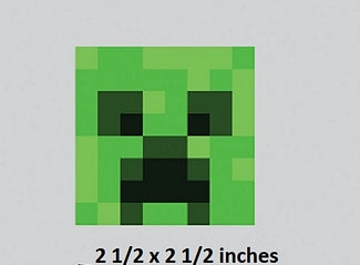 Green pixelated square with black eyes and mouth on a gray background