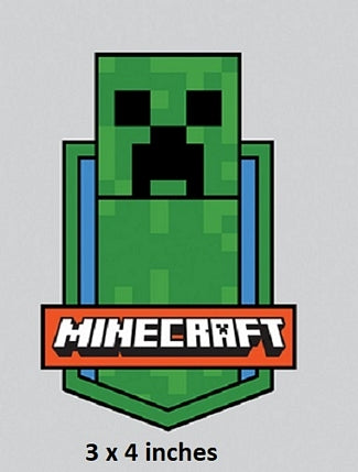 Minecraft creeper logo with 'Minecraft' branding on a gray background
