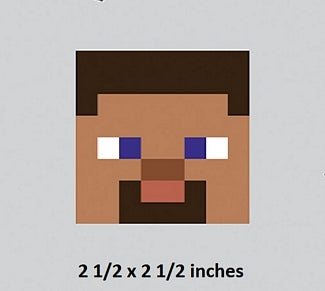 Cartoonish face design with brown hair, blue eyes, and a beard on a gray background.