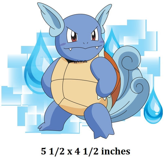 Cartoon character with blue and orange colors on a light blue background