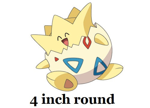 Cartoon character with a 4-inch round label on a white background