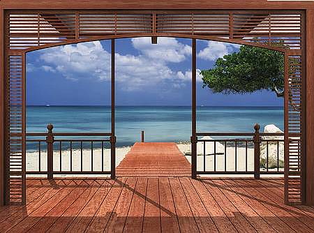 Wall Poster: "El Paradiso" Open Wooden Porch Boardwalk to Beach