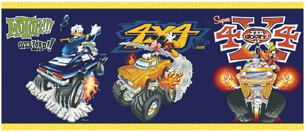 Mickey Mouse Monster Trucks (on Dark Blue) Wall Border DF059201B