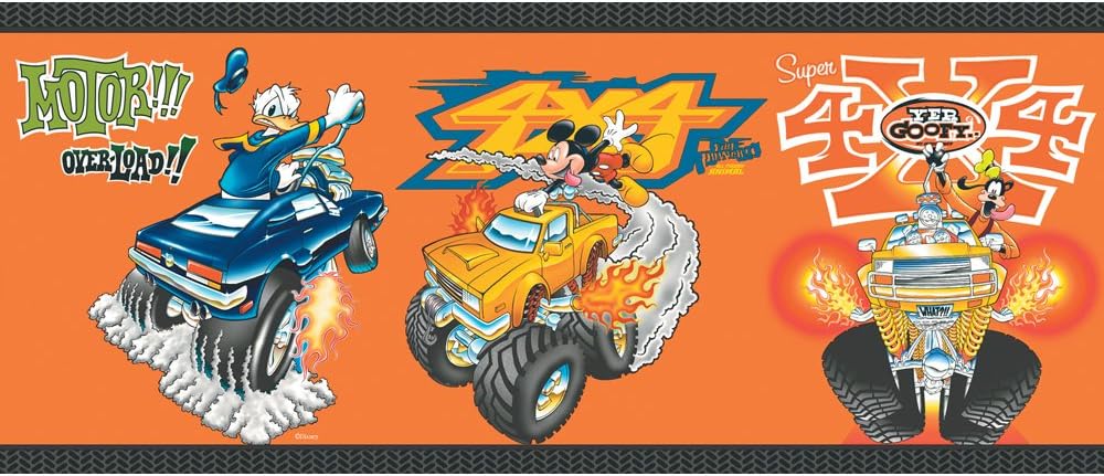 Mickey Mouse Monster Trucks (on Orange) Wall Border DF059203B