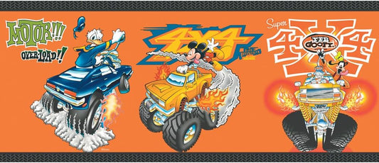 Mickey Mouse Monster Trucks (on Orange) Wall Border DF059203B