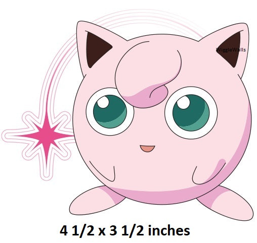 Illustration of a pink cat-like creature with green eyes on a white background