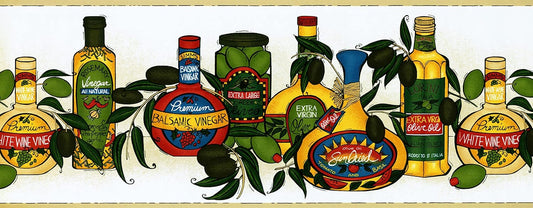 Olives, Olive Oil & Vinegar Jars Wall Border KR2570B