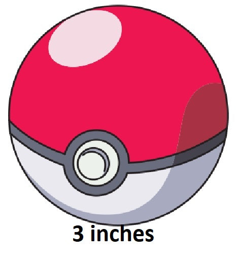 Red and white Poké Ball with '3 inches' text on a white background